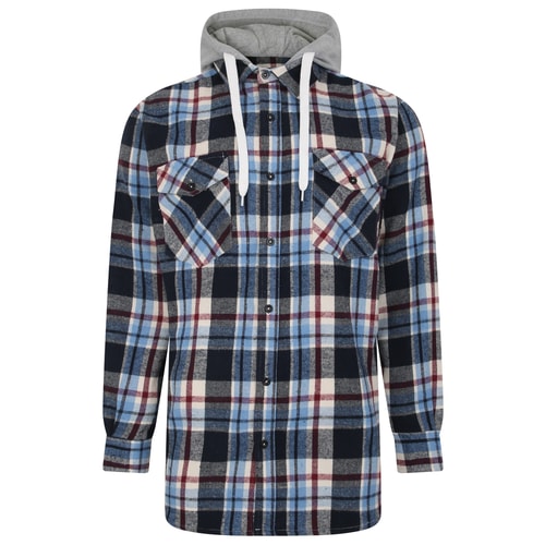 Bigdude-Flanellhemd mit Kapuze und Karomuster, Marineblau